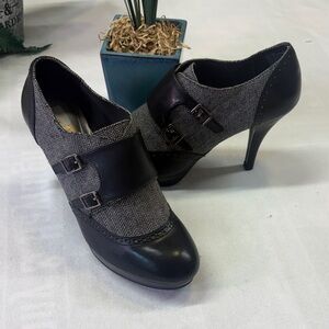 dexflex comfort Black and Gray Herringbone High-Heel Oxford Booties